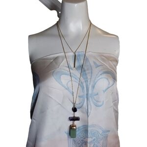 DOUBLE STRANDS ‎ CRYSTAL 3 STONES NECKLACE